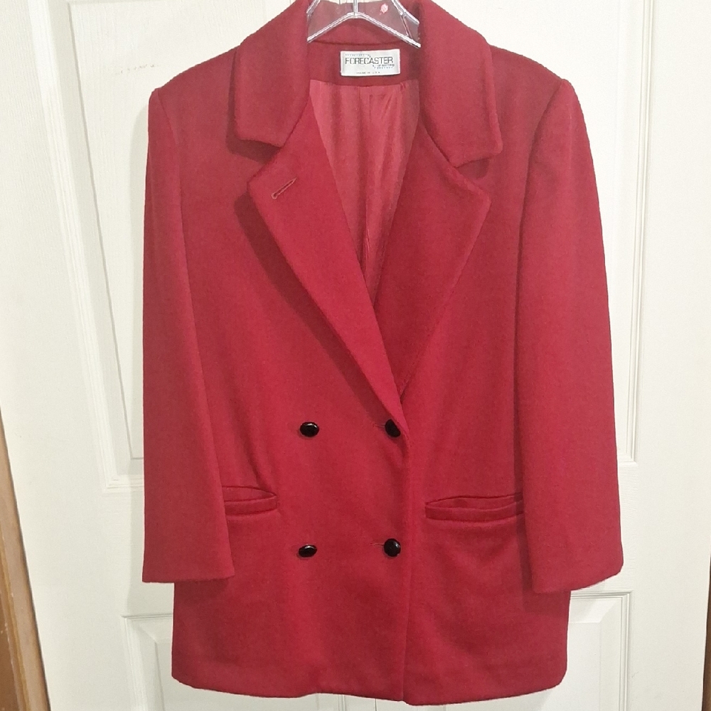 Vintage Forecaster Of Boston Double Breasted Lined Pea Coat-6-Dark Red